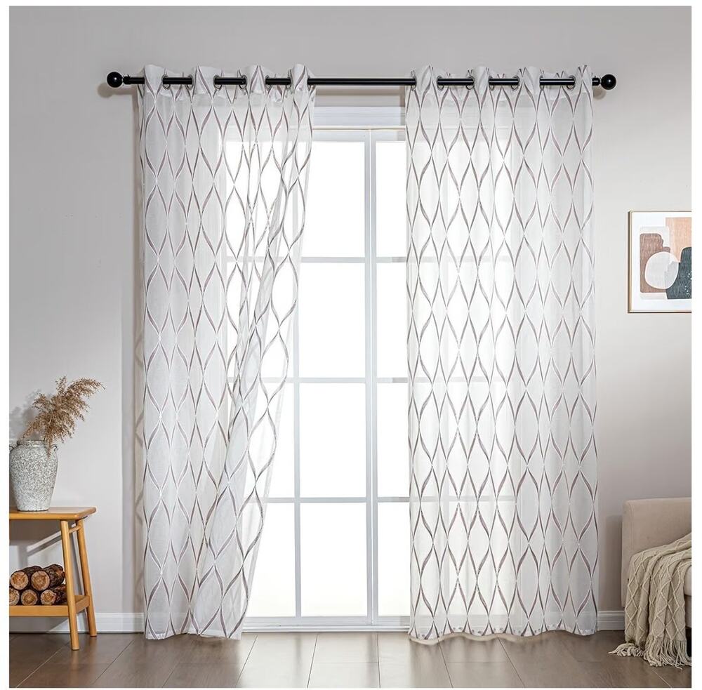 SLEEP ZONE Sheer Curtains for Living Room and Bedroom Embroidered 42 × 63 inch
